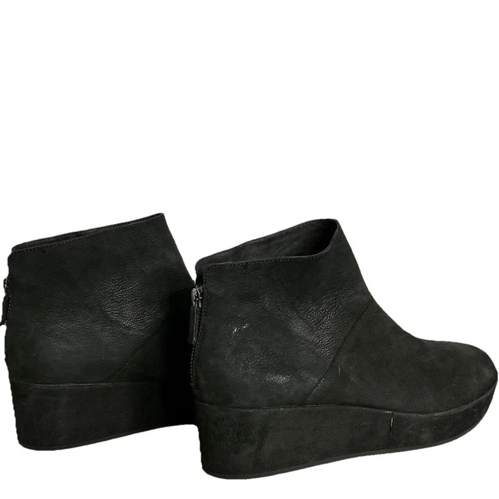 Eileen Fisher Black Suede Wedge Ankle Boots Minimalist‎ Comfort Chic US 9.5